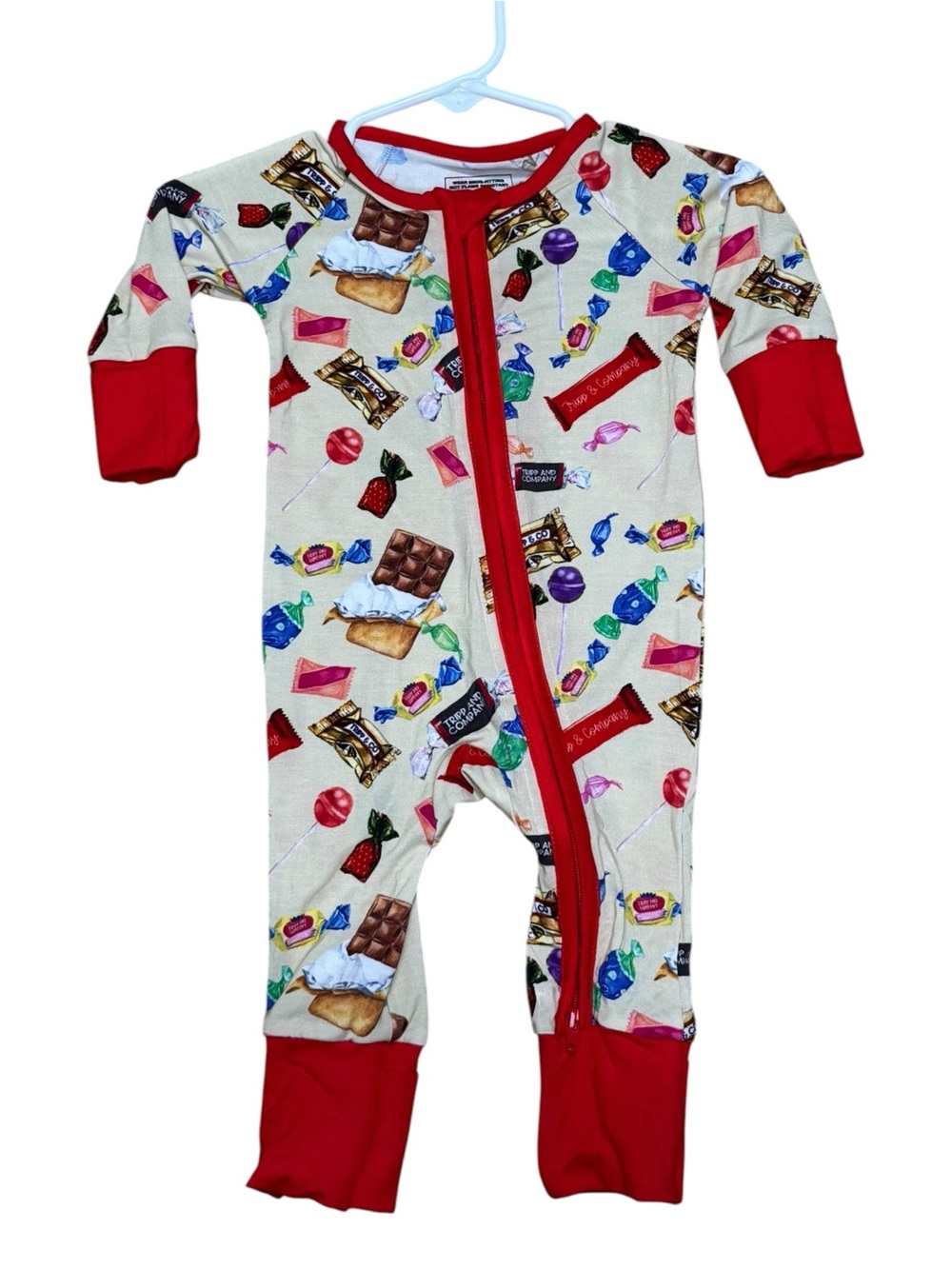Red-Trim Candy Print Kids One-Piece Pajamas